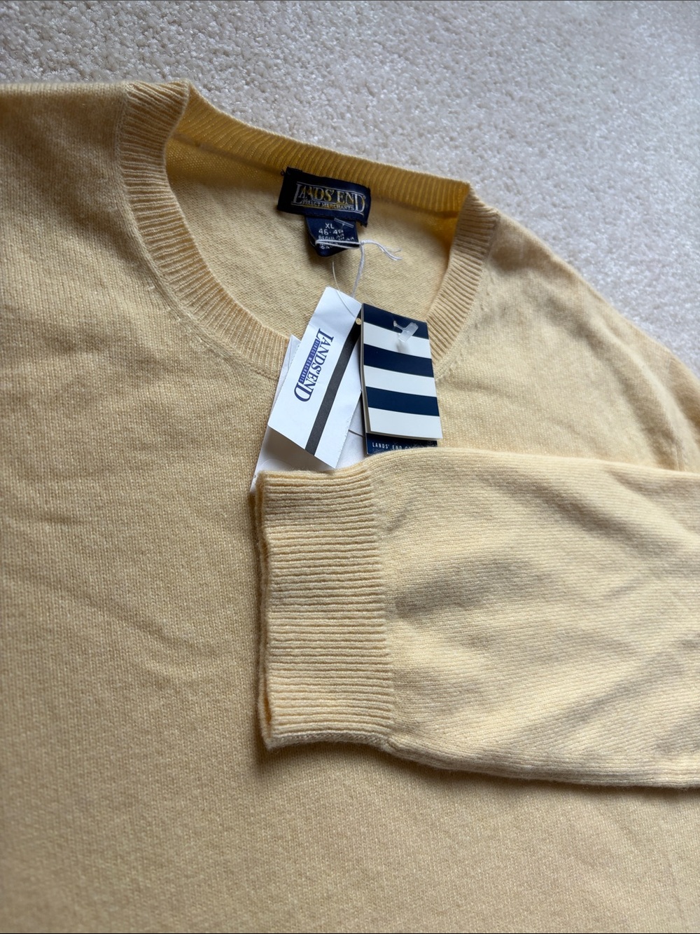 Lands' End Men's Yellow Crewneck Sweater 100% cashmere NWT XL